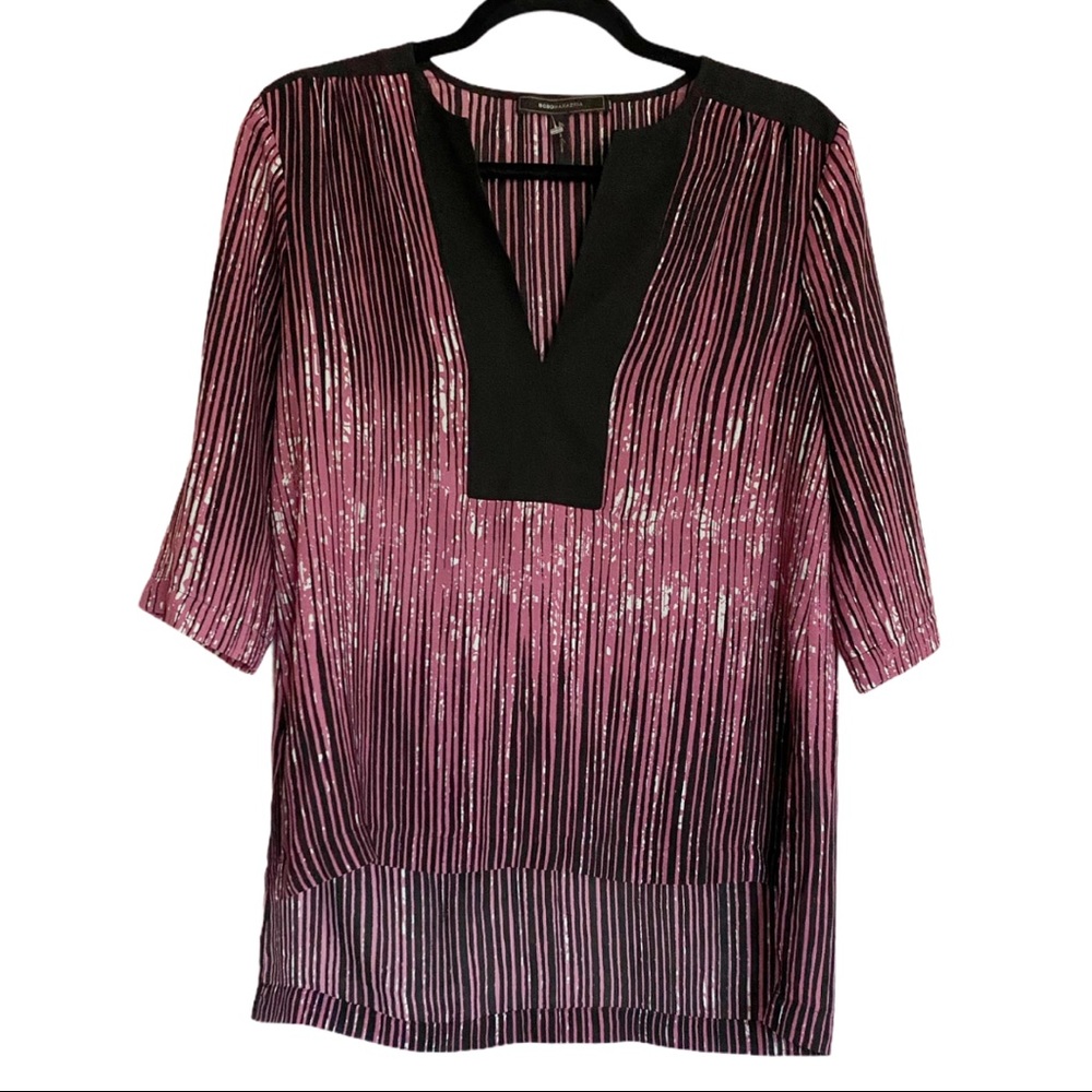 BCBGMaxazria Purple Striped Hi-Low Blouse Sz XS